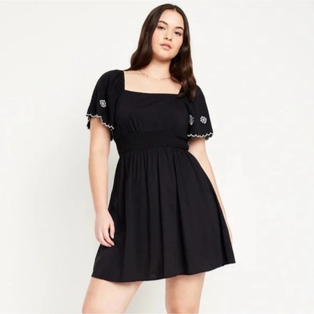 Old Navy Black Dress with White Floral Details